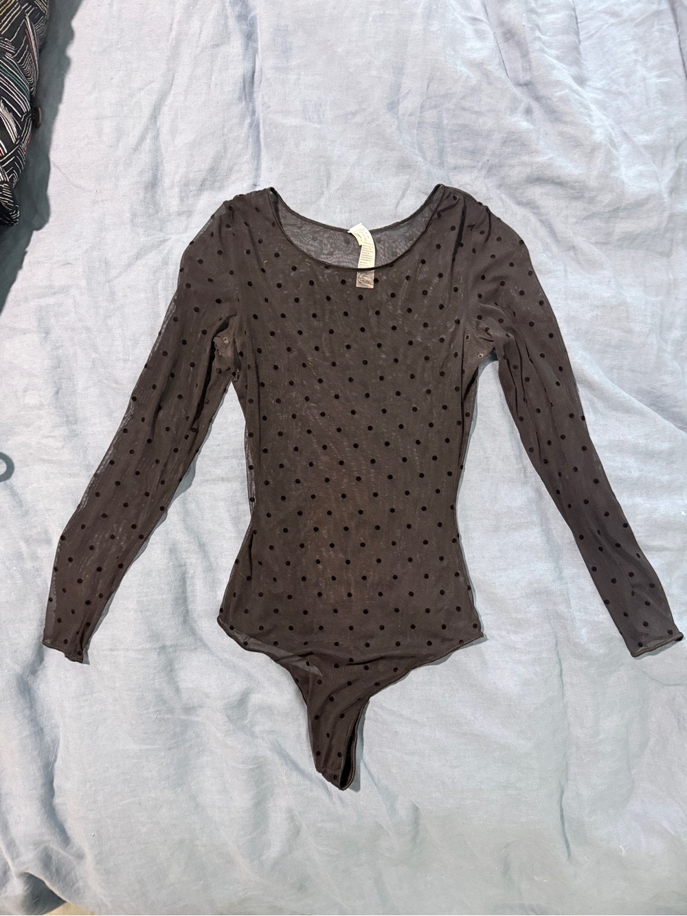 SPANX Black Sheer Polka Dot Long Sleeve Bodysuit